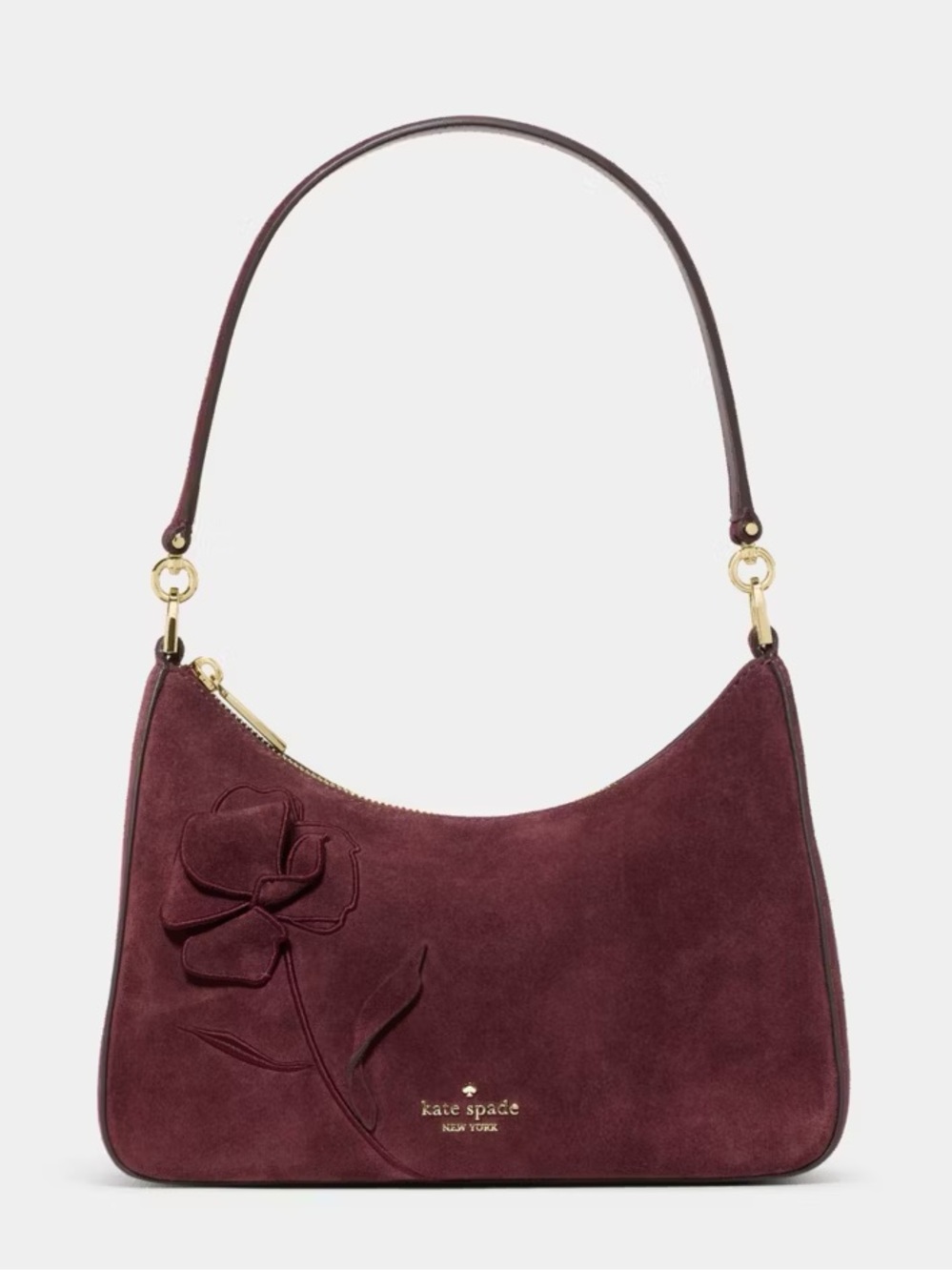 ♠️Kate Spade New York Margot Floral Medium Suede Shoulder Bag, Grenache Red NW